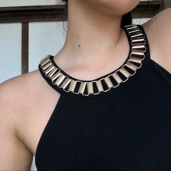 Black Bodycon Dress with Gold Chain Halter Dress - Picture 3 of 4